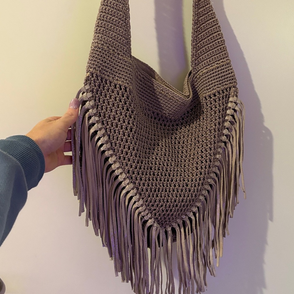 The Sak Tan Sparkly Fringe Hobo Bag